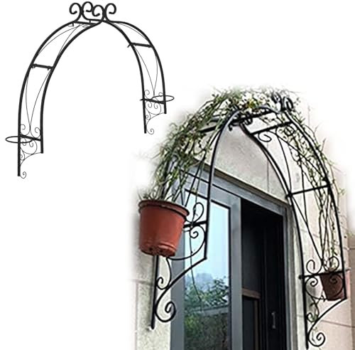 SKINII Wand Montierter Torbogen, Garten-Rosenbogen, wandmontierte Gartenlaube aus Metall für den Außenbereich, mit 2 Pflanzringen für Fenstertür, für Gärten, Balkon, Fenster, Türen und Eingänge