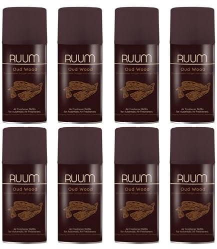 RUUM Lufterfrischer Nachfüller 8er Pack Oud Wood - Duft Nachfüller kompatibel mit Air Wick Freshmatic, Glade Brise - 8x 250 ml Duftspray für Geruchsneutralisierung & Frische