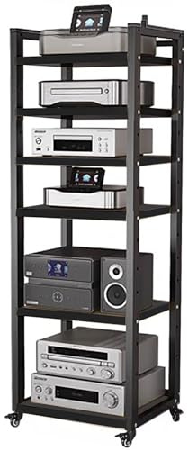 HDYZJQ HiFi Rack Rollwagen für Audiogeräte, 5, 6, 7, 8 Etagen, Schwarz – Medienregal für Radio – Stereoanlage – TV-Box – Kabelbox – WLAN-Router – Stereoschrank aus Holz(W60cm-6 Tier)