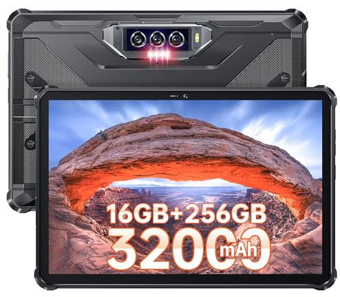 OUKITEL RT7 Outdoor Tablet - 32000mAh Akku (33W Schnell-Ladung) - 16GB(8+8) RAM + 256GB ROM Tablet 10.1 Zoll FHD+, Android 13 Wasserdichtes Tablet, 48MP+32MP Camera IP68/IP69K Dual SIM 4G/OTG/GPS