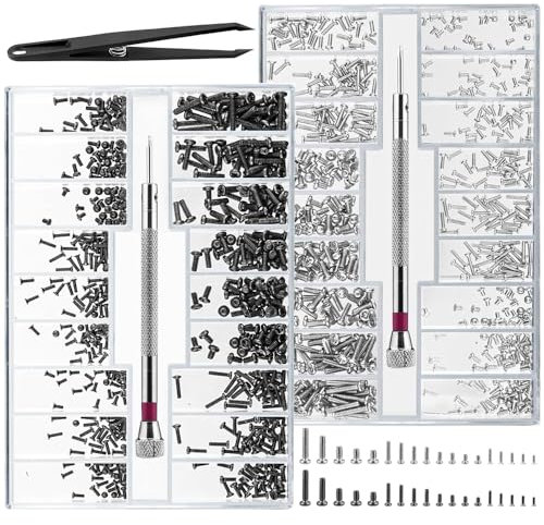 1000 Stück Kleine Schrauben Sortiment M1.2 M1.4 M2 Mini Schrauben Sortiment Kit Uhrenbrille Computer Ersatzschrauben Winzige Reparaturschrauben mit Schraubendreher und Pinzette