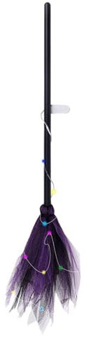 ENLACE Scopa magica per Halloween, 90 cm, per Halloween, scopa rimovibile, scopa da strega, per Halloween, cosplay, feste in costume, viola con LED