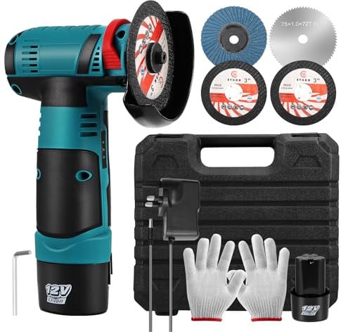 Mini Angle Grinder, 12V 19500RPM Angle Grinder with 2PCS 2000mAh Batteries, Mini Cordless Angle Grinder with 75mm Side Disc, Brushless Grinding Machine for Cutting Polishing and Sharpening