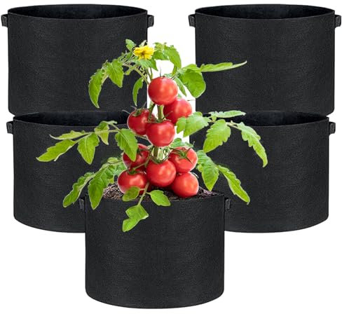 JJGoo 5 Pack Potato Grow Bags 3 Gallon with Flap, Heavy Duty Fabric with Handle, Non-Woven Planter Pot Plant Garden Bags to Grow Vegetables Tomato, Black
