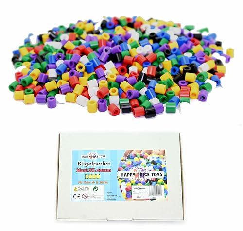1000 Maxi XL 10mm Bügelperlen Vollton, Große 10mm Bügelperlen Für Kinder ab 3 Jahren. Happy Price Toys. (Kompatibel mit allen Maxi Stiftplatten.)
