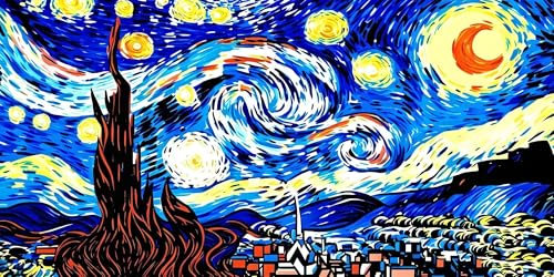 Pintar por Numeros Van Gogh Noche estrellada Pintar por Numeros Adultos Kit con Lienzo sin Arrugas, Pinceles y Pintura Acrílica, Paint by Number Manualidades Adultos, Hogar Decoración 90x180cm Y-5829