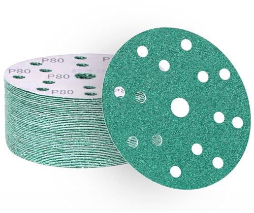 ALPXUXP Schleifscheiben 150mm Klett 80 körnung Schleifpapier 15-Loch Profi für Exzenterschleifer(50 Stück)