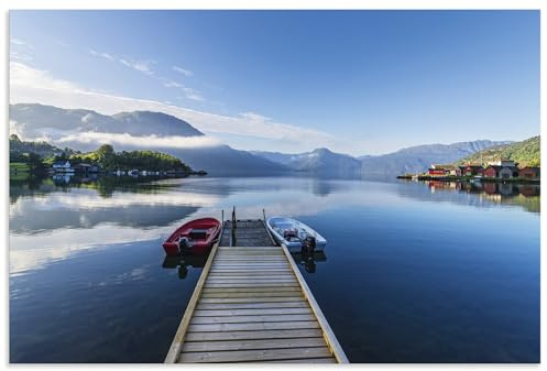ARTland Wanddeko Wandbild Alu Verbundplatte für Innen & Outdoor Bild 90x60 cm Maritime Deko Outdoor Meer Boot Åkra Fjord Idyll Norwegen U5HH