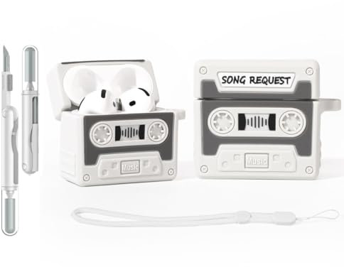 Folaxshoo Kompatibel mit AirPods 4 Generation Cute Cartoon Funny Case Cover mit Reiniger Kit(Cartoon Series) (Recorder Grau)