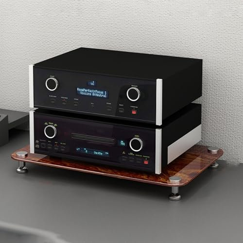 HUNTFF Supporto TV angolare per Media/Mobile Rack Audio con Vetro temperato, ripiano per Giradischi, amplificatori, ripiano per apparecchiature elettroniche/libreria per Sala Studio