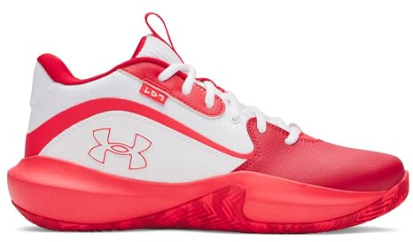 Under Armour Unisex Lockdown 7, Basketballschuhe mit Leder, atmungsaktive Sportschuhe mit rutschfester Sohle, leichte Basketball Turnschuhe für Damen und Herren,White / Red / Racer Red,42