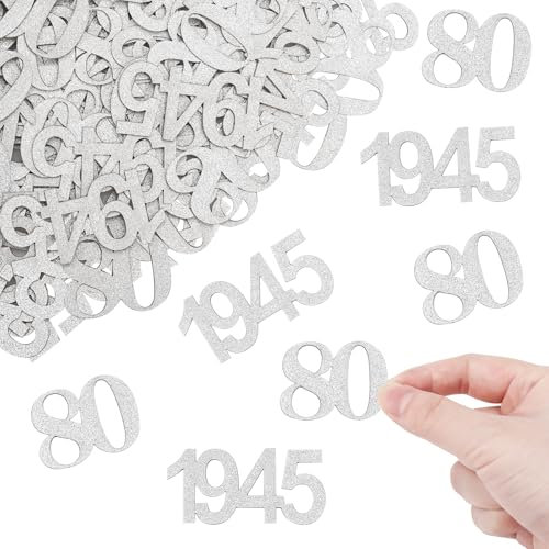 ALEGRE Glitzer Konfetti 80 Geburtstag Deko Groß 3,3-5cm,100 Stk Deko 80 Geburtstag Mann,Tischdeko 80 Geburtstag Frau,1945 Streudeko 80er Geburtstag,80. Geburtstag Deko Silber, Geburtstagsdeko 80 Jahre