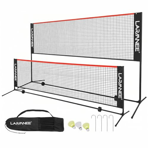 LARMNEE Badmintonnetz, Volleyballnetz, Federballnetz, 3-Fach-Höhenverstellbar 107/120/155cm, Tragbares Set für Tennis, Badminton oder Volleyball, für Garten, Indoor, Outdoor