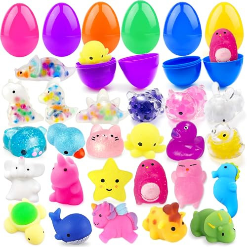 Edmirfun 24 œufs de Pâques pré-remplis de Mochi Squishy, œufs Jouets Sensoriels Anti-Stress, Garniture de Panier de Pâques, Chasse aux Oeufs De Pâques,Cadeau de Paques pour Garcons Filles