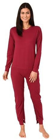 Normann Care Damen Pflegeoverall langarm Einteiler Schlafanzug mit Reißverschluss am Rücken, Farbe:beere, Größe:L