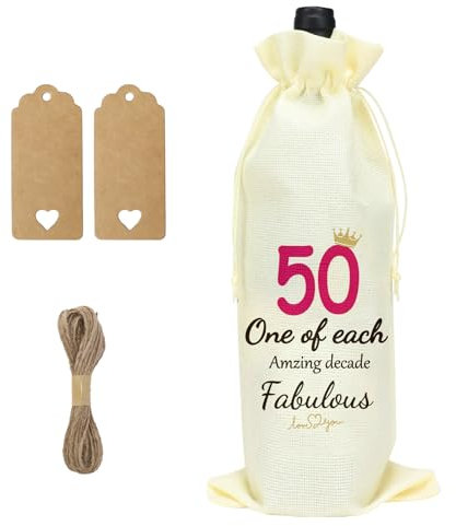 GOZINA 50th Birthday Gifts for Women, Bottle Bags for Wine with Drawstring, Bottle Gift Bag for Women Best Friend Colleagues Sister Auntie Mum Wife Birthday Gift Bag,50th Birthday Gifts for Men (50)