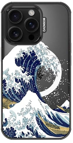 MOSNOVO for iPhone 16 Pro Case, Fit for MagSafe, Military-Grade Drop Protection, Shockproof Bumper, Aesthetic Magnetic Phone Case for iPhone 16 Pro, Great Wave/Black