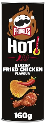 Pringles Hot Blazin' Fried Chicken Sharing Crisps 160g | Potato based sharing crisps in a resealable can, ideal snack for sharing at movie nights, BBQs , parties and get togethers