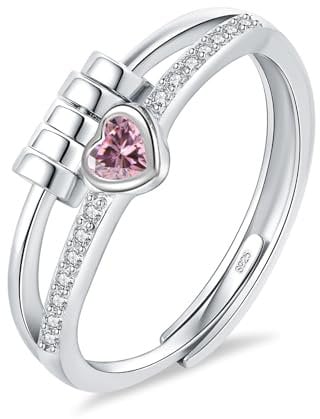 HEEYA Anxiety Ring für Damen Silber 925 Herzring mit Zirkonia Angst Ringe Offen Verstellbar Anti Stress Ring mit Perlen Spinner Fidget Ringe Frauen Hypoallergen Stimmungsring gegen Stress Unisex-Rosa