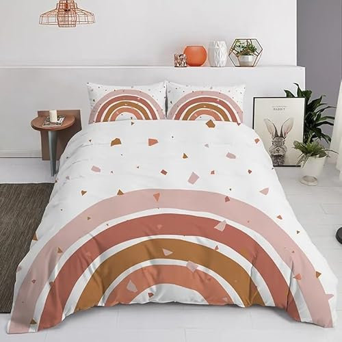 ZZTBQ Regenbogen Bettwäsche 155x220 3teilig Niedlichen Karikatur Dekor Kinderbettwäsche 1 Bettbezug 155x220 cm + 2 Kissenbezüge 80X80 cm, Bunte Bettwäsche-Sets Polyester Mikrofaser mit Reißverschluss
