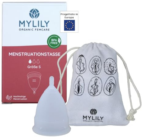 MYLILY® Menstruationstasse inkl. Beutel zum Transport | 100% medizinisches Silikon I Periodentasse I Nachhaltig & kostensparend I Menstrual Cup | Frei von BPA und Latex | Wiederverwendbar I Large