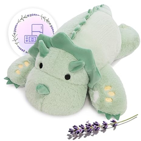 KOWSi® Microwavable & 2 LB Weighted Stuffed Triceratops Animals Plush - 16 Inch Heated Dinosaur Plushie for Warmth & Comfort - Light Green Dino Squished Pillow - Cute Soft Toy for Adults & Children