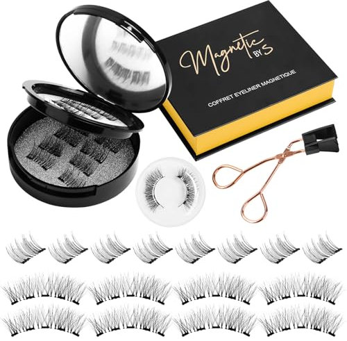 Faux Cils Magnetique, 8 Paires Kit de Cils Magnétiques Naturels, 3D Cils Magnétique, Réutilisables Eyelashes Aimanté Imperméable et sans Colle Requise