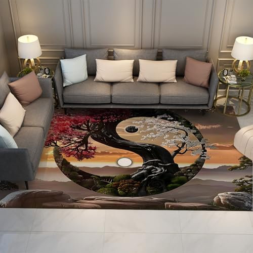 Via Vela Ästhetisches Design rutschfeste Teppiche 60x90cm - Tai Chi Yin Yang Stil Landschaft Maschinenwaschbarer Flacher dünner Teppich für das Wohnzimmer