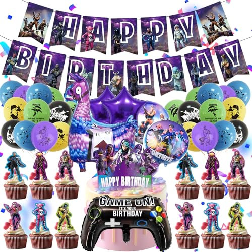 HomeDejavu Decoration Anniversaire Fortnit,44PCS Décorations de Fête,Jeu de Fournitures de Fête,Décoration Ballons de Jeu Vidéo,Déco Anniversaire Garcon,Fans de Jeu Party Décoration