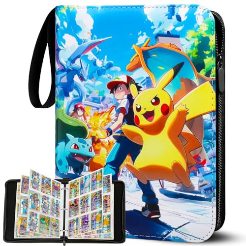 Sammelalbum für Pokemon Karten 50 Seiten 900 Karten Kapazität - Sammelkarten Album Mappe Mit Reißverschluss,Karten Album Heft Ordner für Karten,Sammelheft PU-Material Oberfläche Wasserdicht(XZ900)