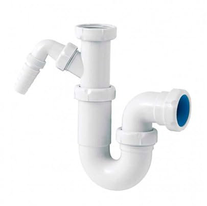 CABLEPELADO Sifón para Fregadero con Conexión para Lavavajillas o Lavadora | Tubo Desagüe Universal 1½ + Salida ¾ | Incluye Juntas de Sellado | PVC Blanco de Alta Resistencia