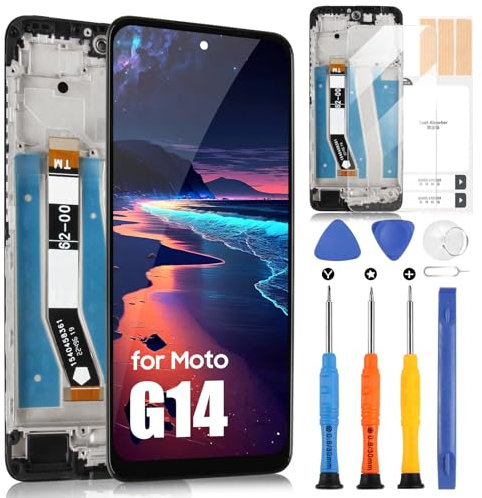 ARSSLY - Pantalla LCD para Motorola G14 PAYF0010IN para Moto G14/G54 Pantalla para Motorola Moto G54 XT-2343 Táctil Digitalizador Asamblea + Kit de reparación (negro con marco)