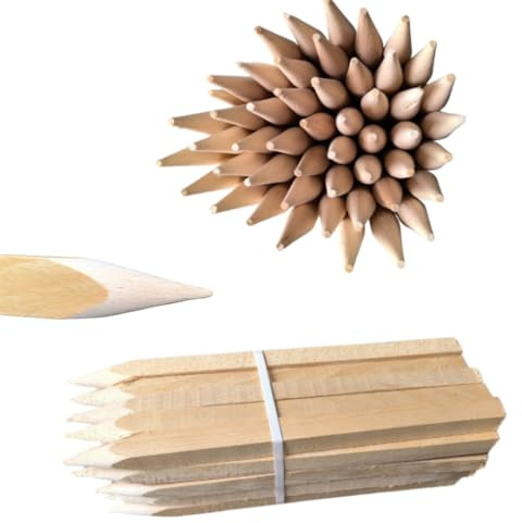 Holzpfähle Buchenholz Quadratisch 50 Stück - Längen 120 cm Holzpflöcke für Markierungen Robuste Spitze Tomatenstäbe Pflanzstäbe Zaunpfosten Tomaten Rankhilfe 25 mm x 25 mm