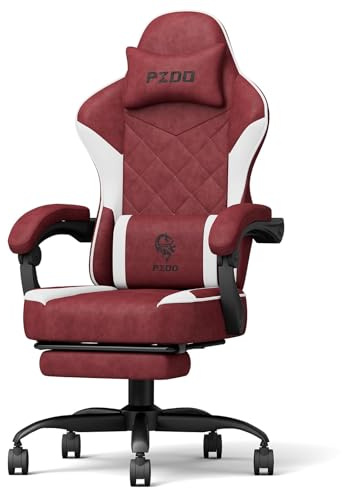 PZDO Gaming Chairs, Ergonomic Computer Chair with Footrest, Chaise Gamer Reclining Chair for Adults, Height Adjustable Game Chairs with Headrest and Lumbar Support, 300LBS, Red