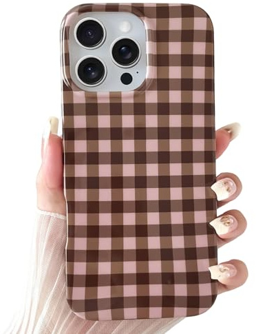 SmoBea for iPhone 13 Pro Max Case Cute Aesthetic Gingham Phone Case Soft TPU Slim Shockproof Phone Cover for Women Girls Beautiful and Stylish,Brown