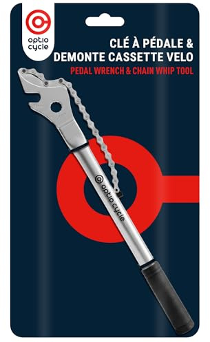 Optio Cycle Pedal Wrench 15mm with Bike Cassette Removal Tool – Pedal Spanner & Chain Whip Tool For 7–12 Speed Freewheel | Bike Spanner and Cassette Lockring Wrench