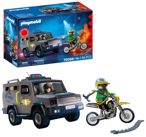 Playmobil City Action Véhicule SWAT, avec Policier, Moto de Criminel et Herse, Jouet pour Enfants à partir de 4 Ans, 72066