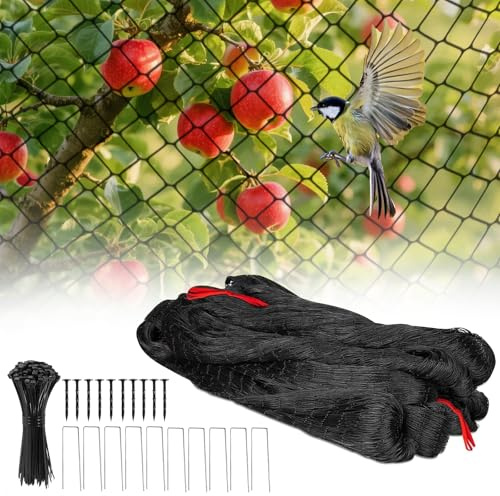 Infreecs Vogelschutznetz 7.5 x 15 m, Engmaschig Vogelnetze 5 x 5 cm mit Maschenweite, Taubennetz Teichnetz Pflanzennetz Gartennetz für Balkon Garten Obstbäume, Feinmaschig Schwarz UV Beständig