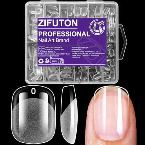 ZIFUTON Short Oval Round Nail Tips, Soft Gel Pre-shaped Half Matte Short Round Gel Nail Tips Full Cover Acrylic Press on Nails for Nail Extension Art DIY Nail Salon 288Pcs 12 Sizes