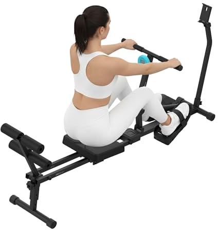 Cecotec Máquina de Remo Hidráulica Drumfit Rower CompactROW. 12 Niveles de Resistencia, Peso hasta 110kg, Fortalece Brazos, Espalda y Mejora la Resistencia Cardiovascular