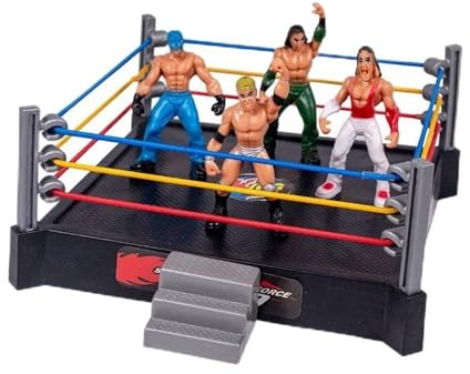 Sxhlseller Wrestler-Ring, Wrestling-Spielzeug, Wrestler-Krieger-Spielzeug, Flexible Saiten für Echte Action, Federbelastete Matte, die Wie Superstars Hüpft, mit Figuren, Kompatibles Arenaspiel, für