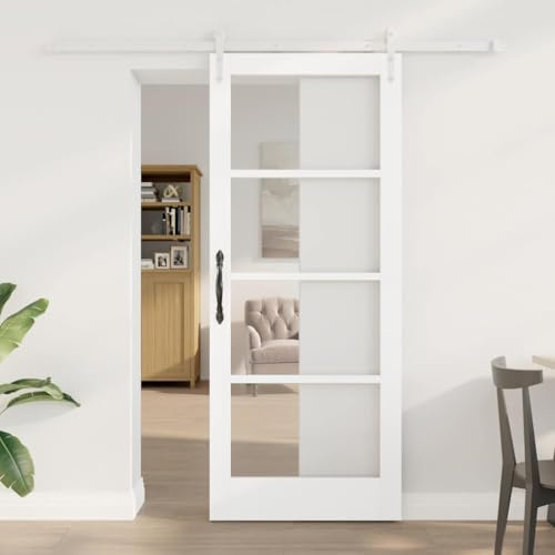 Cervaline Porte coulissante Blanc 83 x 202 cm Bois de pin Massif et Verre,Quincaillerie,Matériaux de Construction,Portes,Portes d'entrée,31.33 kg-3332418
