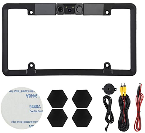 lvifloae Telecamera di retromarcia con telaio targa standard americano con sensore di parcheggio Telecamera posteriore grandangolare 120° IP67 compatibile con tutti i monitor per