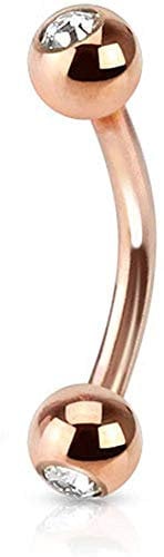 viva-adorno Piercing Banane mit Kristall Kugeln Edelstahl Rosegold Z419, Größe: 1,2 x 6 x 3mm