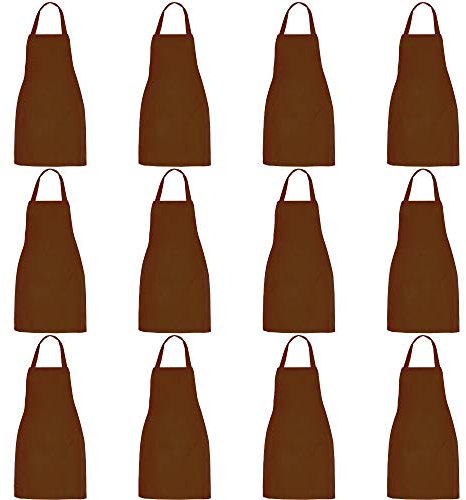 Kochschürze, 12 Stück, Unisex, braune Schürzen mit 2 geräumigen Taschen, maschinenwaschbar für Küche, Basteln, Grillen, Zeichnen