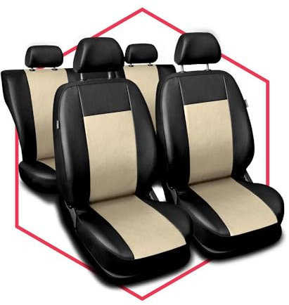 Saferide Autositzbezüge universal Auto Sitzbezüge kompatibel mit Toyota Yaris Kunstleder Autoschonbezüge Beige Sitzauflage Vorne und Hinten