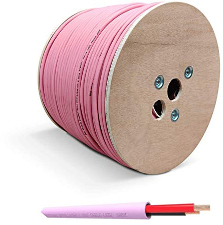 1m QED QE16/2 Pink Low Smoke Zero Halogen (LSZH/LSOH) Speaker Cable Pure Copper Wire for Built-In Wall or Ceiling Home or Commercial Installation (16/2 By The Metre)