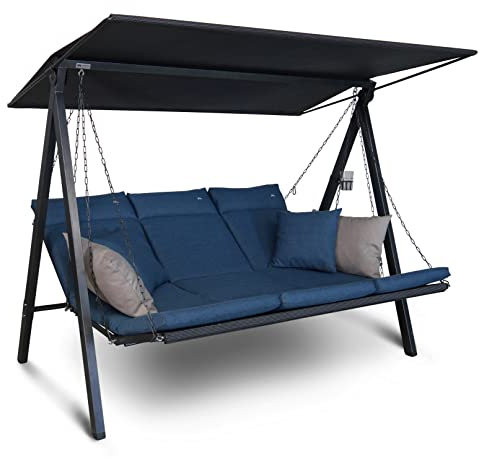 Angerer Hollywoodschaukel Lounge Smart – Schaukel zum Sitzen, Liegen & Entspannen, inkl. Bett-Funktion, einfache Montage, Made in Germany, hochwertiger Stoff, Blau