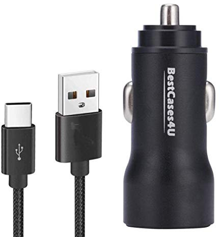 NWNK13 Nokia 7.1 Black in Car Charger 2 Port USB Car Adapter Fast Charging 12V 24W 3.4A with 1mt / 3.3ft Type C USB Cable Compatible for Nokia 7.1