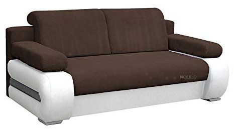 mb-moebel Sofa mit Schlaffunktion und Bettkasten Couch für Wohnzimmer Schlafsofa Schlafcouch Sofagarnitur Polstersofa Wohnlandschaft mit Bettfunktion 3 Sitzer - 206x96x82 cm - York (Braun + Weiß)